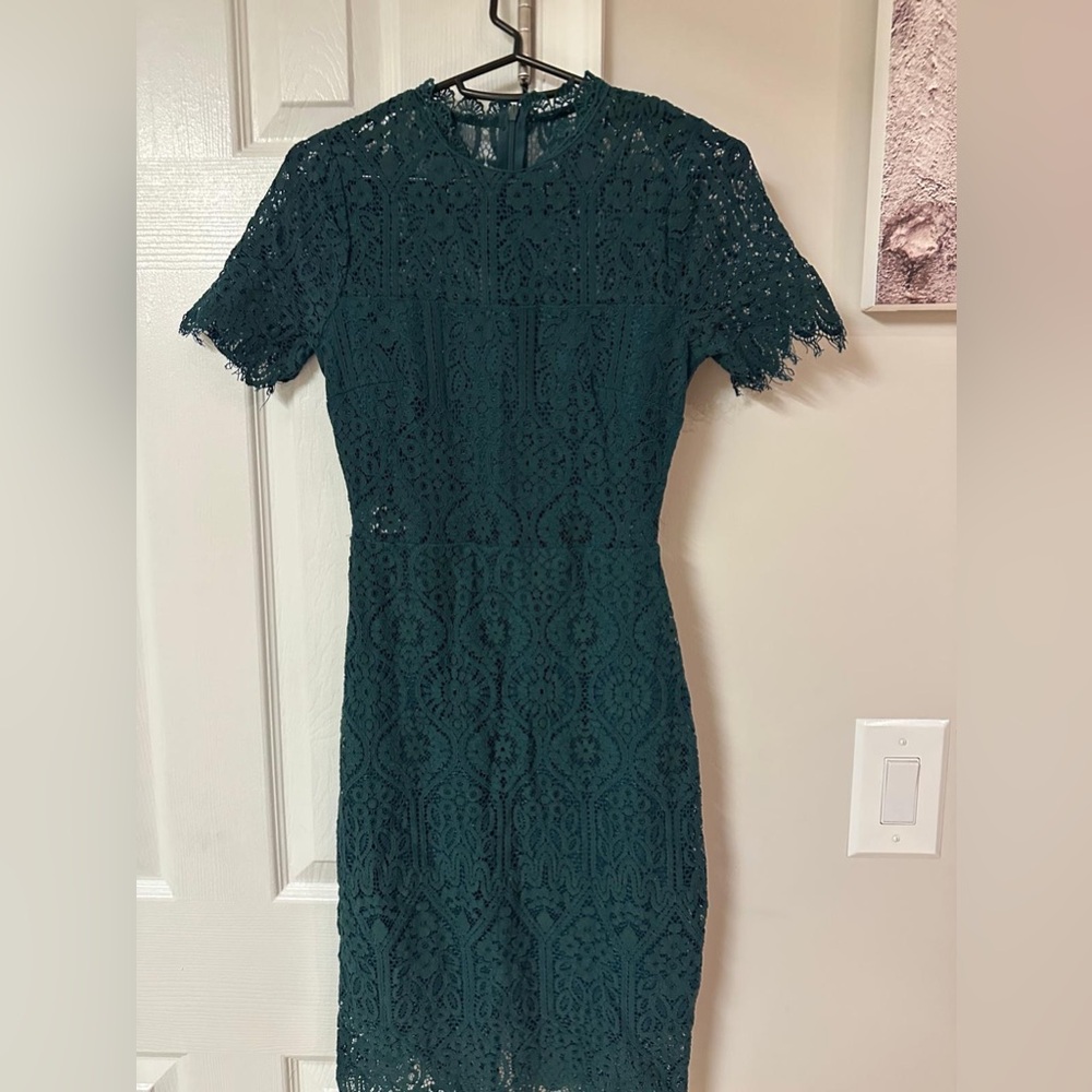 Lulu's Dark Green Lace Mini Dress